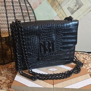 Black Croc-Embossed Shoulder Bag
